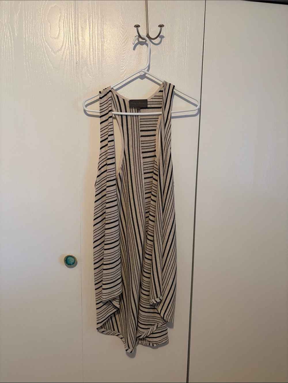 Sunday in Brooklyn Striped Asymmetrical Sleeveless Cardigan - Cream & Black